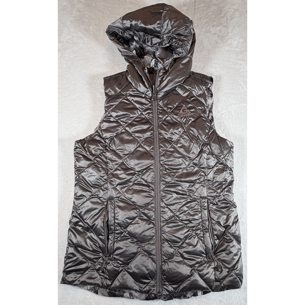 Gerry Puffer Vest Women's Sz M Gray Down‎ Reversible Hooded Packable Camo